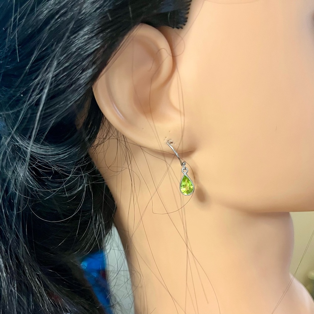 925 green faceted gemstone wire pierced earrings jewelry - Picture 12 of 13